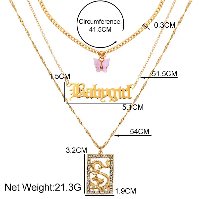 

Trendy Multilayer Crystal Dragon Gold Color Butterfly Pendant Necklace Punk Babygirl Letter Choker Chain Neckalces Jewelry Gifts