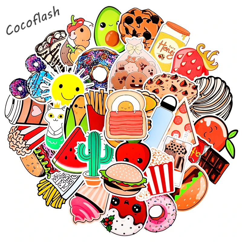 100pcs/set Popcorn Layer Cake Cartoon Food Stickers For Kids Scrapbook Bicycle Motorcycle Skateboard Snowboard Laptop Luggage