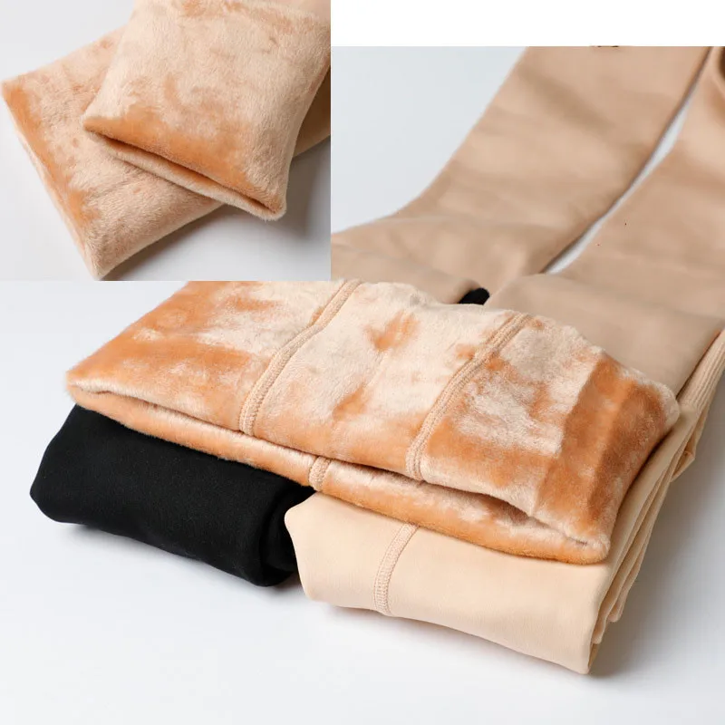200g Plus Velvet Winter Leggings Women's Warm Nylon Tights Threaded High Waist Skin Color Leggings for Ladies Female Pants 2021