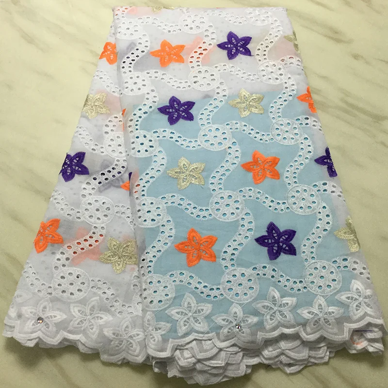 

Hollowed out mysterious pattern Swiss Voile Lace Fabric PS64 Hot sale star shaped flowers design with stones 100% Cotton Fabric