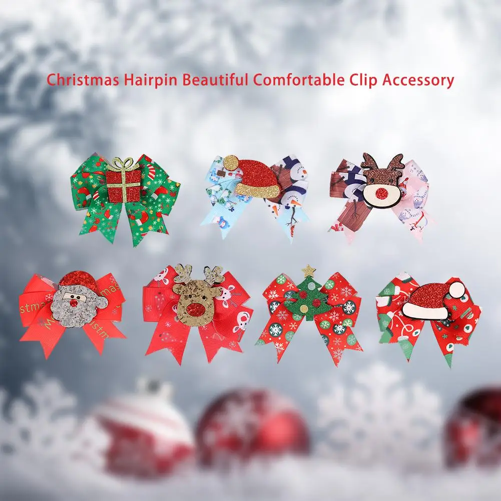 Pinzas para el pelo con lazos navide&ntilde;os para ni&ntilde;a, horquilla de colores rojo Santa, alce brillante, regalos para Festival de ni&ntilde;os-1
