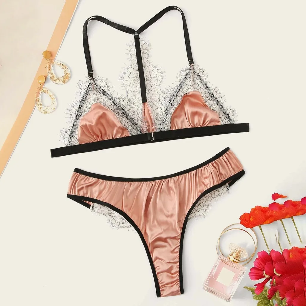 

Новое сексуальное женское белье, эротическое нижнее белье, ночное белье, атласный кружевной бюстгальтер, трусы, пижамный комплект, эротичес...