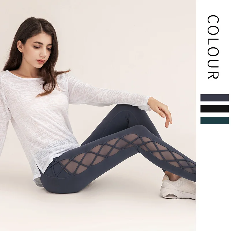 Сетчатая пряжа сшитые сексуальные штаны для фитнеса женские высокие эластичные