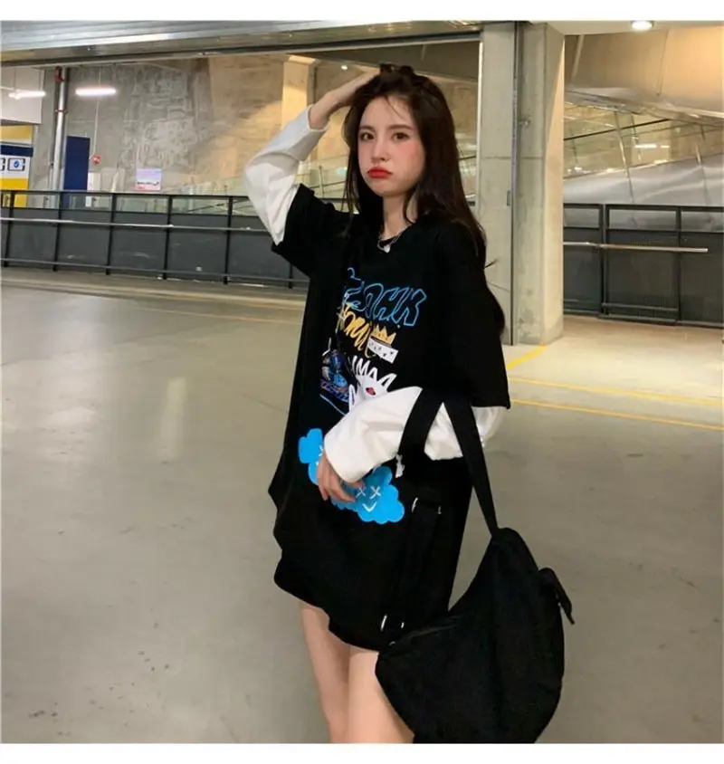 

Graffiti T Shirt Women Long Sleeve Print Tee Shirt Femme Elegant Ladies Loose Top Party Club Tshirt oversized streetwear