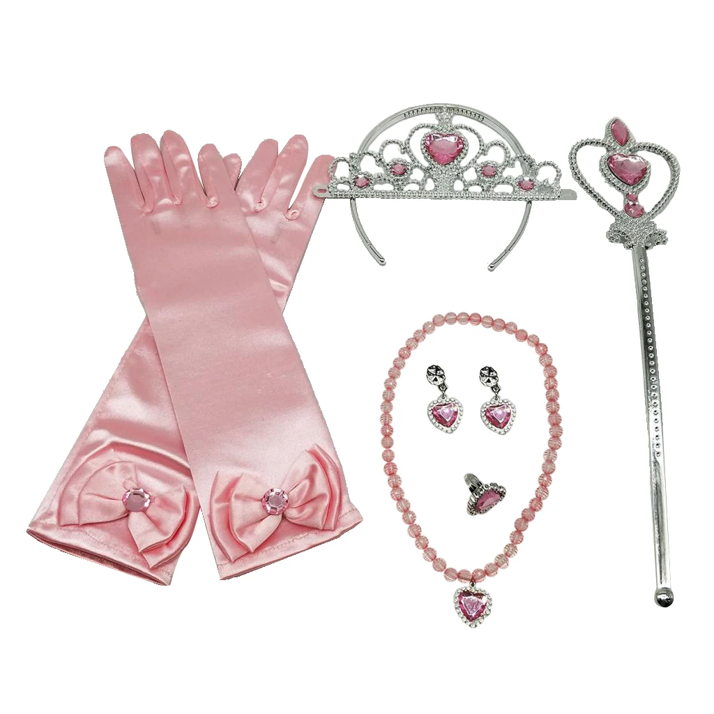

Princess Dress Up Accessory Kit Gloves Tiara Angle Wand Jewelry Set