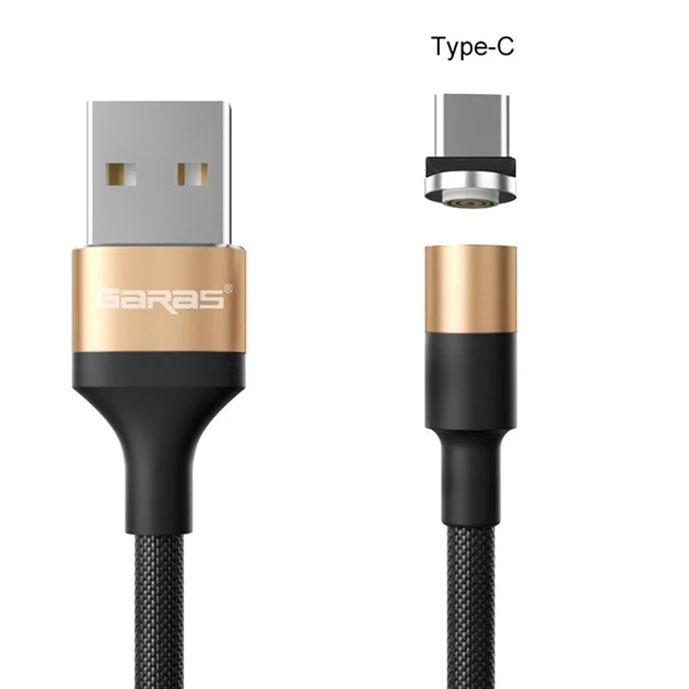 gold type c cable GARAS Магнитный micro usb кабель QC2.0 кабель передачи данных для быстрой зарядки для xiaomi/huawei micro usb Магнитный кабель 2 м Магнитный зарядный кабель - Цвет: gold type c cable
