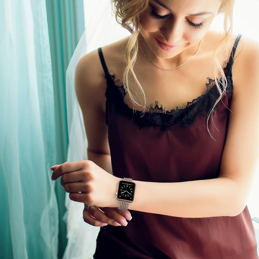 Toyouths для наручных часов Apple Watch, версии наручных часов iWatch, женские туфли из сетчатого материала петля Нержавеющая сталь Запасные детали для замены металлического Красота ремешок 38/40 мм/42 44 мм