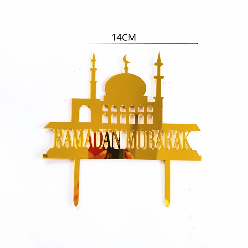 

New Muslim Islam Happy Eid Mubarak Golden Silver Acrylic Cake Topper Celebrating Ramadan Baking Cake Decorations