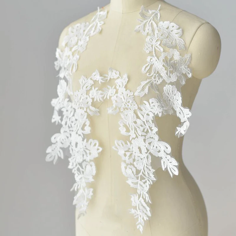 2 шт СВАДЕБНЫЙ слоновой кости кружева аппликация Цветочные Проводные Свадебные