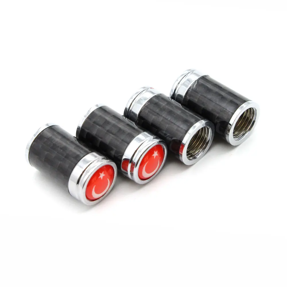 4 Pcs/Set Copper + Carbon Fiber Turkey flag Style Tire Valve Stem Cap Wheel Air Caps for Auto Cars | Автомобили и мотоциклы