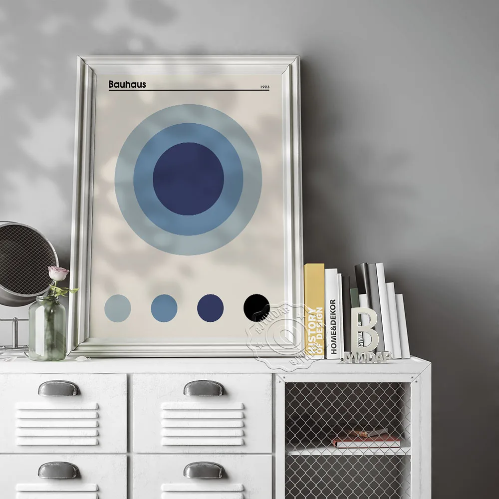 

Bauhaus Exhibition Poster, Geometric Wall Art, 1923 Weimar Print, Round Gradient Blue Patterning Poster Home Kid Room Wall Decor