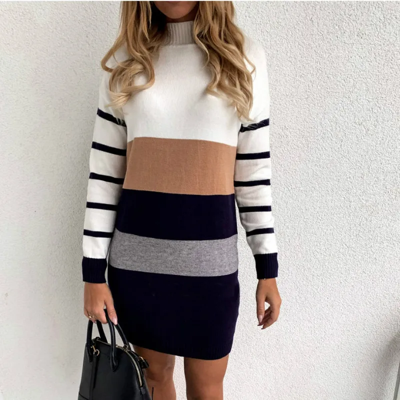 

Women Casual Striped Turtleneck Long Sleeve Women Dress Women Party Night Bodycon Dress Sexy Dress