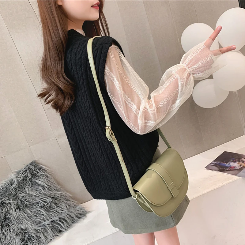 Heliar Fall V-Neck Knitting Tanks Sweater Solid Streetwear For Women 2019 Autumn Sleeveless Pullovers | Женская одежда