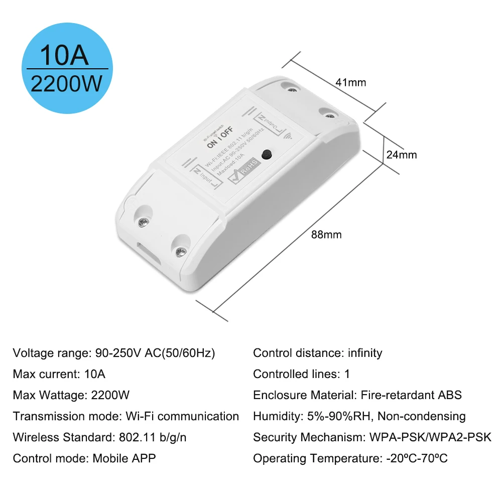 Tuya Wifi Smart Switch 10А/2200 Вт беспроводной пульт дистанционного управления APP Control