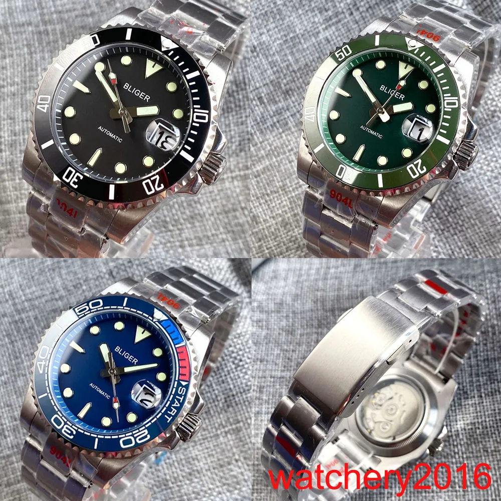 

40mm Bliger Sapphire Glass Luminous Chapter ring Stainless steel Japan NH35 Automatic Movement Mens Watch bracelet