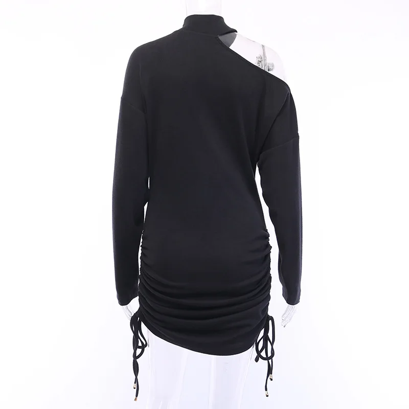 Элегантное Черное Осеннее платье с открытыми плечами женское кашемировое