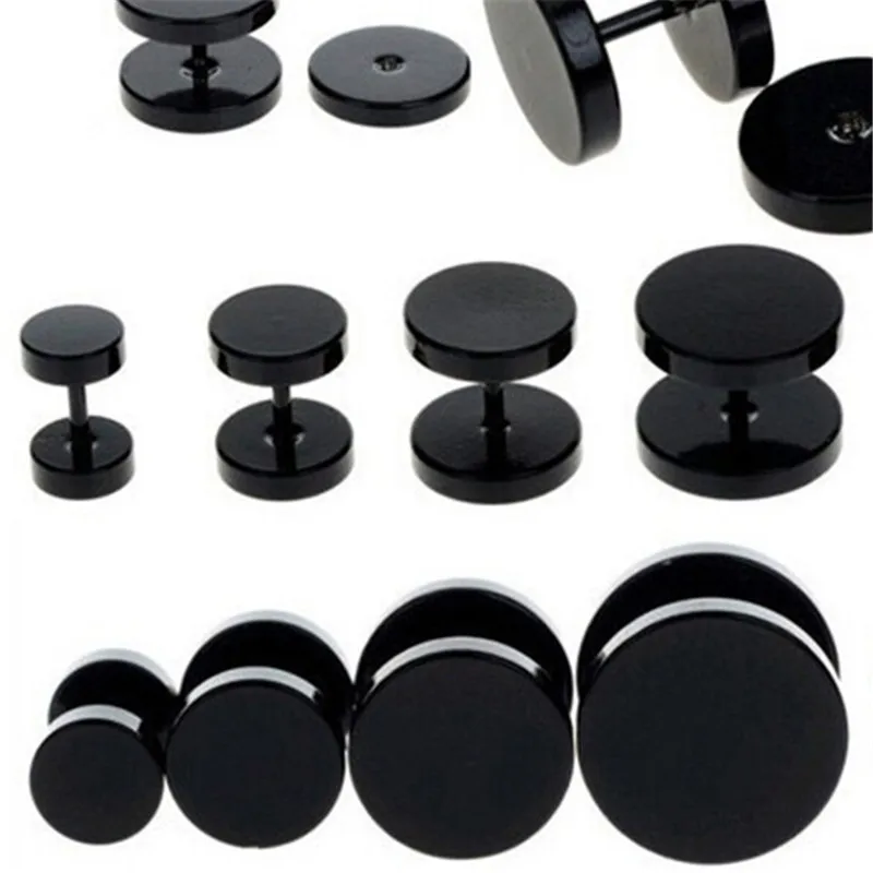 

One Pair Black Stainless Steel Round Stud Earrings For Women Dumbbell Pierceing Earrings Men Punk Fashion Jewelry A758