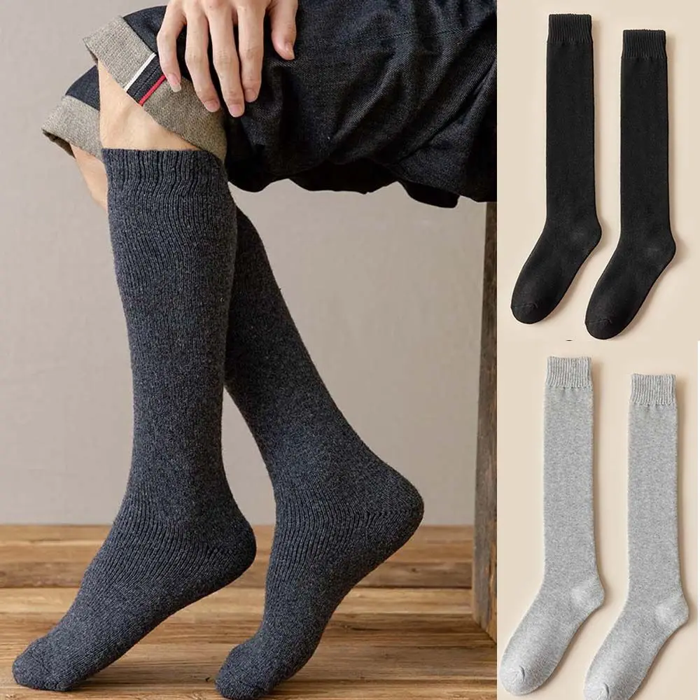 

Harajuku Retro Thick Men's Knee Solid Color Long Leg Terry Socks High Male Sock Wool Long Socks Compression Stocking