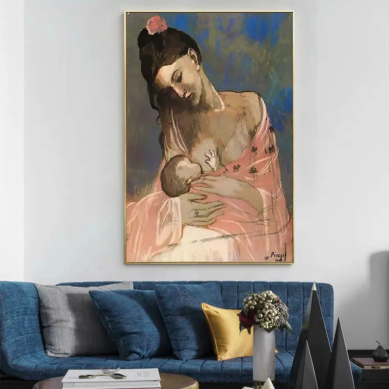 

Pablo Picasso Canvas Painting (Mother and Child) Posters and Prints Wall Art Modern Pictures for Living Room Home Decor Unframed