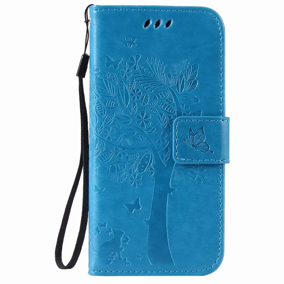 Blue Кожаный чехол для Apple iPhone 11 Pro Max XR X XS 4 4s 5C 5S 6S 7 8 Plus для iPod Touch 5 6 дерево кошка шаблон телефон Капа D06F - Цвет: Blue