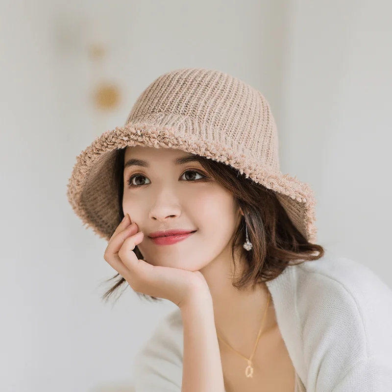 Зимняя шапка с кроликом Женский однотонный плотный теплый вязанный комплект