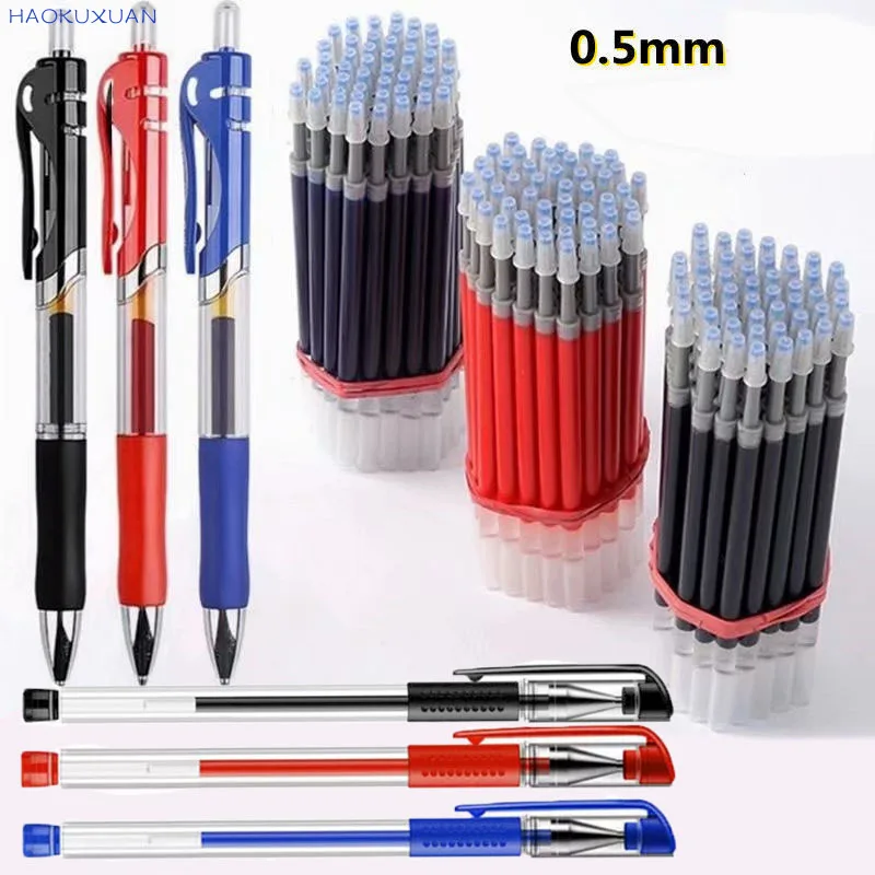 

11pcs/Set Gel Pens Refill Set Black Blue Red Ink Ballpoint Press Pen Bullet Tip 0.5mm Journal Writing School Supplies Stationery