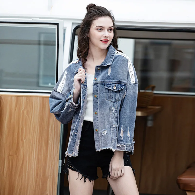 Voobuyla 2019 женское базовое пальто джинсовая куртка зимняя с мультяшной вышивкой