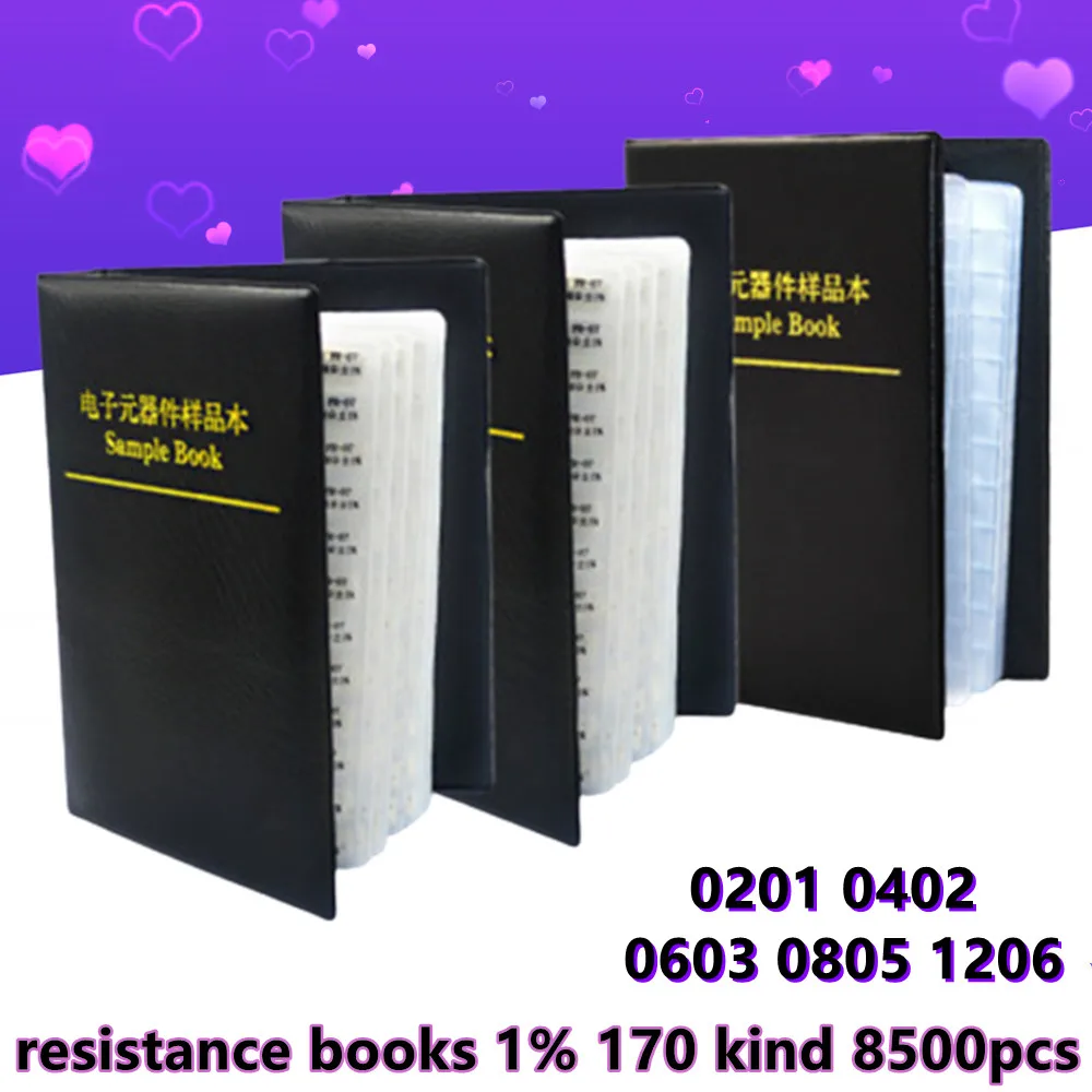 

8500Pcs/lots Full Value 0201 0402 0603 0805 1206 170 Kind Component Sample Book 1% SMD Chip Resistor Assortment Kit 1R~2.2M