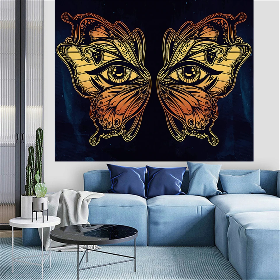 

Hippie Tarot Cat Tapestry Wall Hanging Witchcraft Hebrew Ayin Astrology Psychedelic Moon Goat Boho Decor Home Divination Blanket