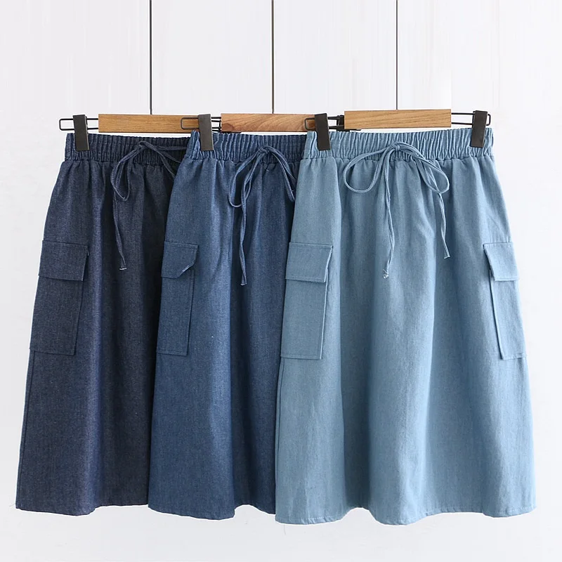 Модная Корейская Тонкая Повседневная Длинная джинсовая юбка средней длины для