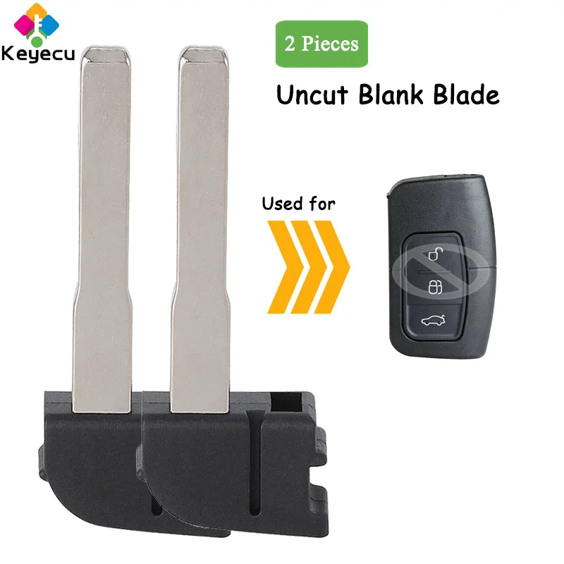 KEYECU 2 Pieces Smart Remote Key Uncut Insert Emergency Blank Blade for Ford C-Max Focus MK2 Kuga Mondeo Galaxy Fob 3M5T15K601