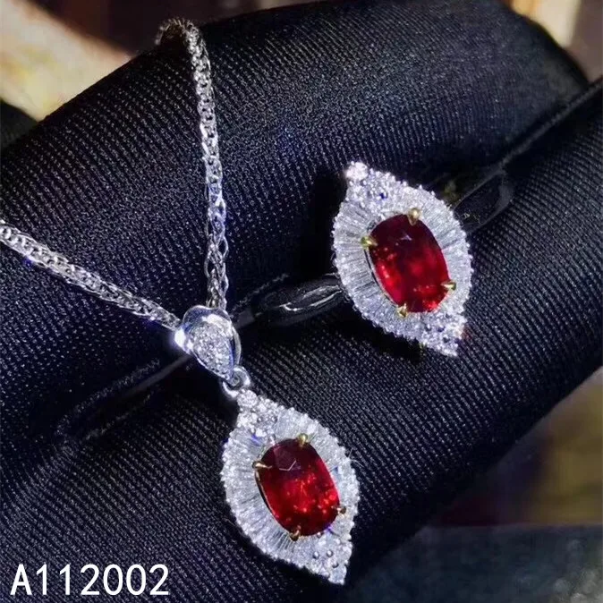 KJJEAXCMY fine jewelry natural Ruby 925 sterling silver women pendant necklace chain ring set support test lovely