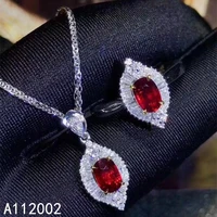 kjjeaxcmy fine jewelry natural ruby 925 sterling silver women pendant necklace chain ring set support test lovely