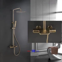 brass thermostatic brushed gold waterfall shower set bathroom shower mixer tap luxury bath shower faucet wall mount