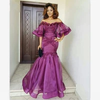 arabic black girl mermaid purple cap sleeve floor length vestidos de gala prom gowns dress plus size mother of the bride dresses
