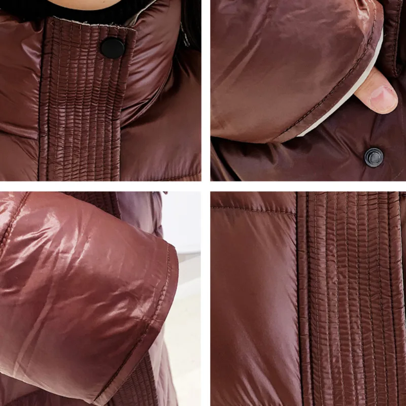

2021 Thin Down Padded Jacket Plus Size Long Color Matching Stand Loose Autumn Winter Coats Clothing Korean Style Kleding Dames