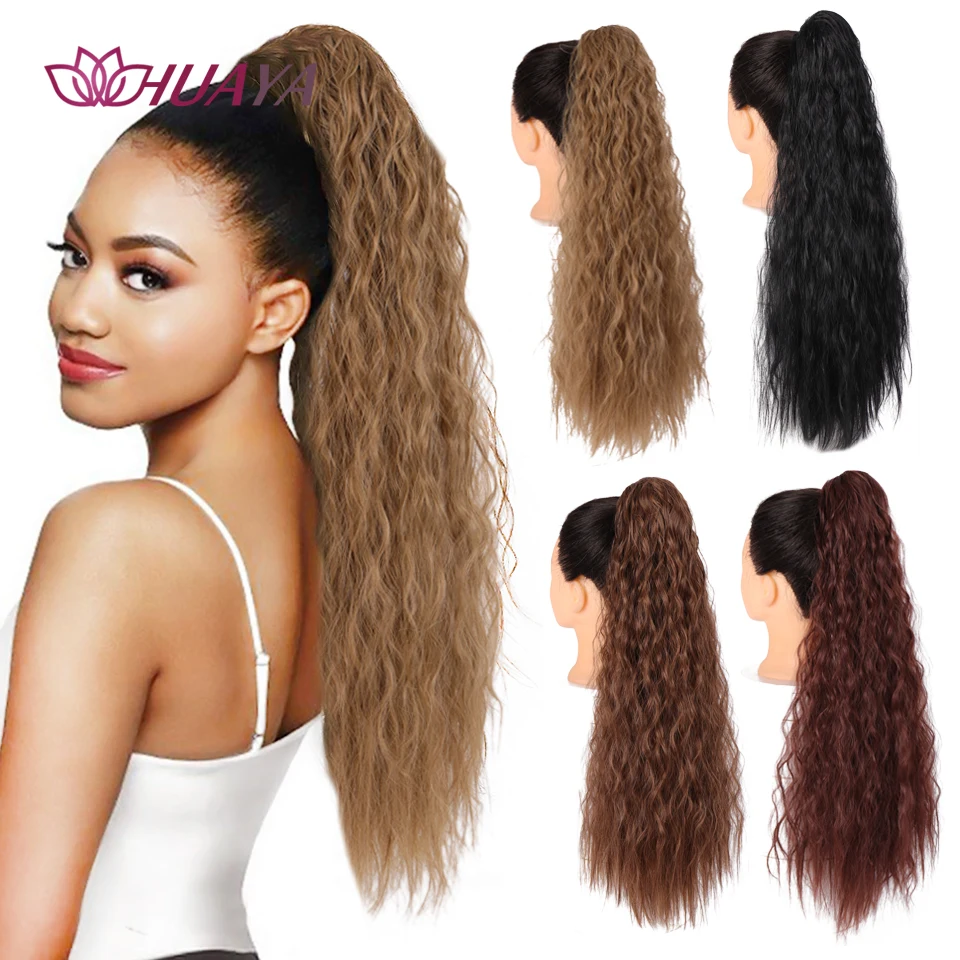 

Синтетические кудрявые накладные волосы HUAYA для конского хвоста для женщин, кудрявые длинные афро-Пуховые Волосы на шнурке для афроамерика...