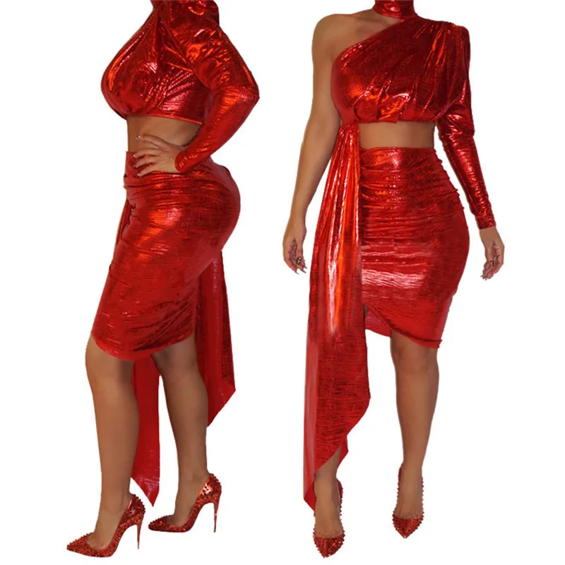 Sexy Celebrity Metallic Glitter Party Dresses Women One Shoulder Turtleneck Long Sleeve Bodycon Dress Elegant Draped Club | Женская