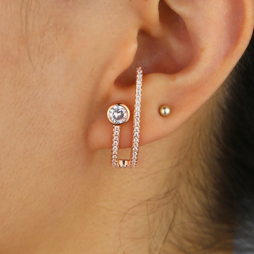 Новые cz проложенный гвоздик серьги с круглым бар формы длинные розовым
