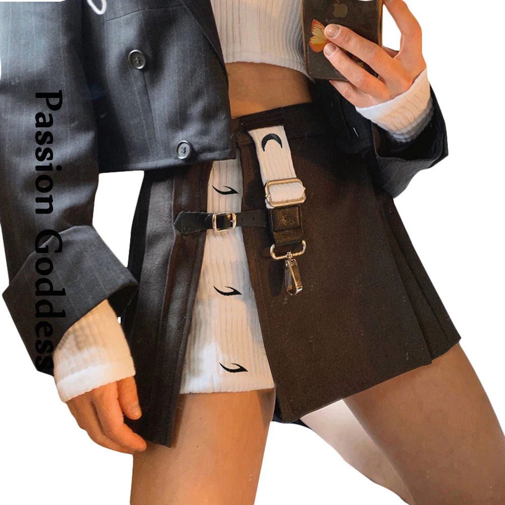 Мини юбка женская в стиле пэчворк Готическая уличная одежда с перекрестными