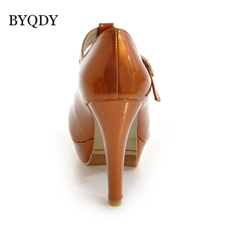 BYQDY/модные женские туфли на высоком каблуке; женские пикантные туфли-лодочки на платформе с круглым носком и Т-образным ремешком; женская обувь из органической кожи; обувь для девушек; большие размеры 34-48