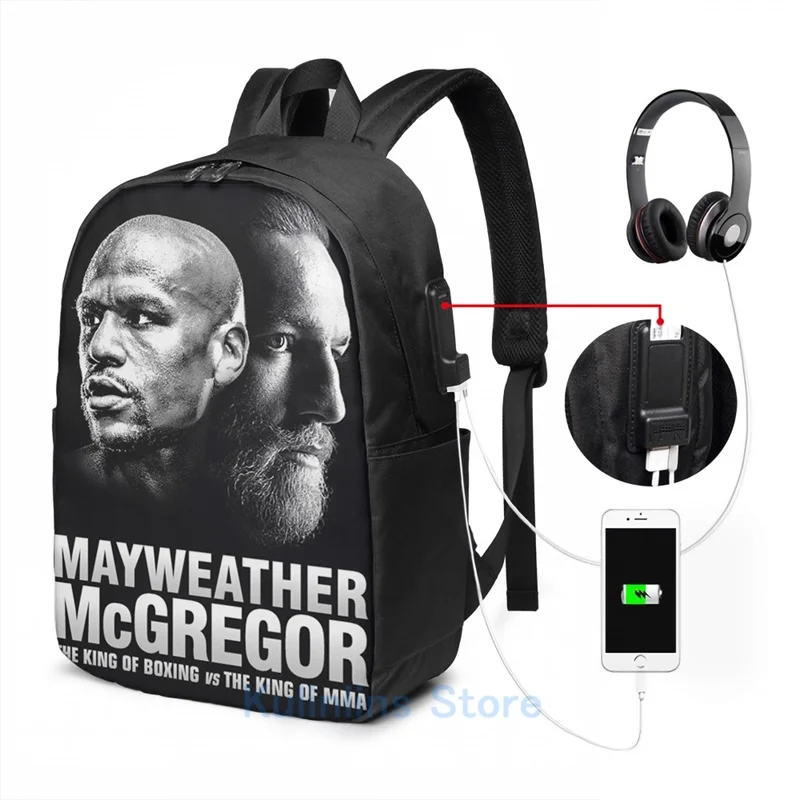 Забавный графический принт mcgregor vs mayпогодный рюкзак с USB-зарядкой мужские