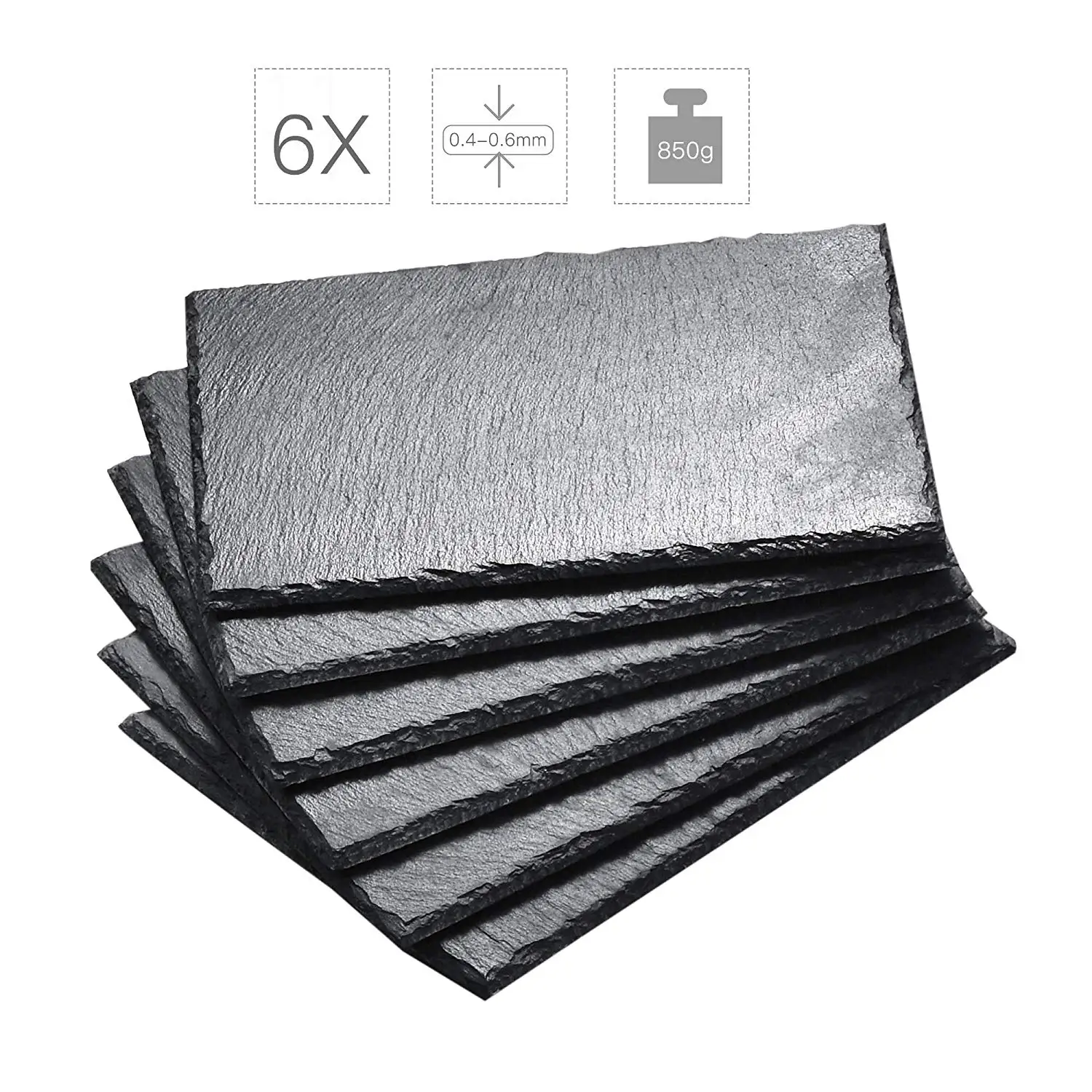 Прямоугольные тарелки для стейков MALACASA из натурального сланца 6 штук сланцевая