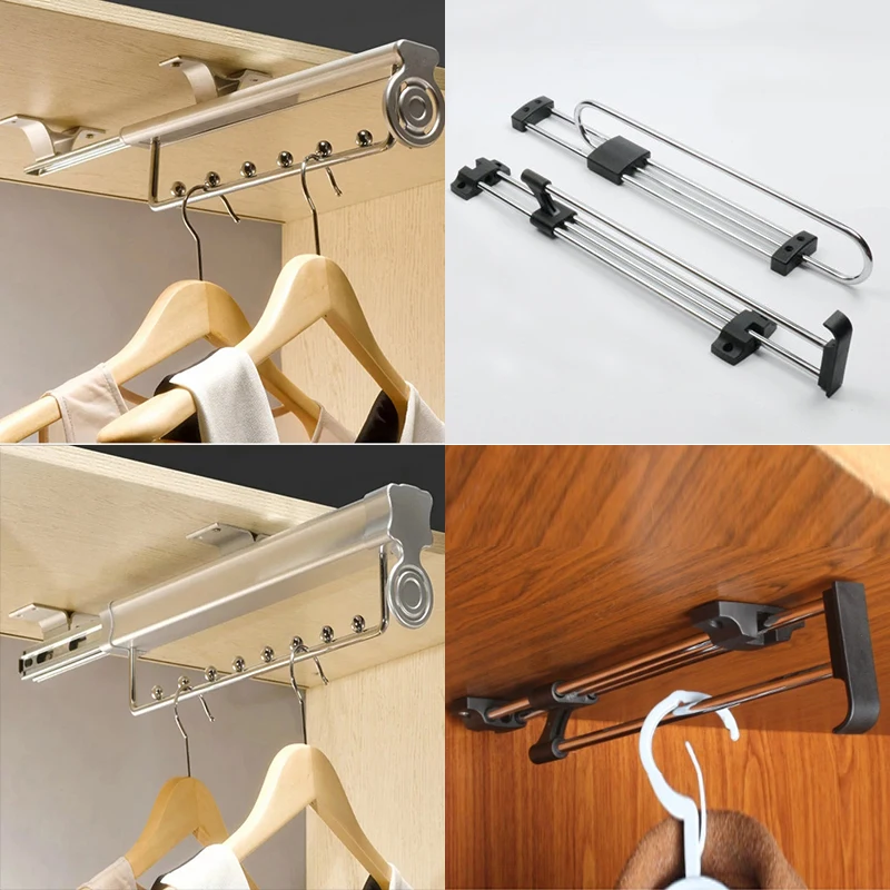 25/30/35/40/45/50CM Top Heavy Duty Retractable Closet Pull Out Rod Wardrobe Clothes Hanger Rail Towel Ideal for Closet Organizer