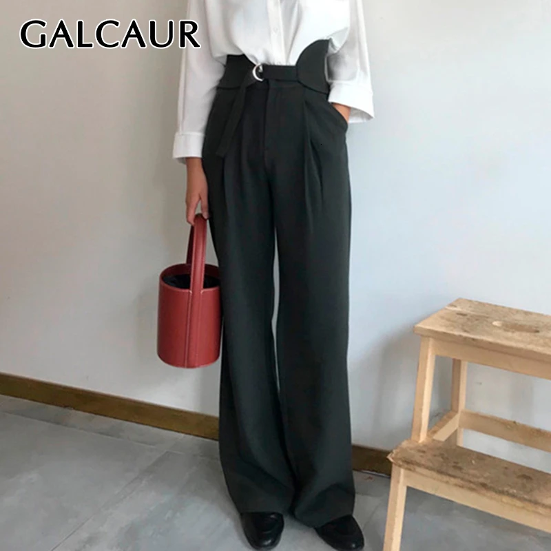 GALCAUR винтажные женские брюки на шнуровке высокая талия свободные прямые штаны
