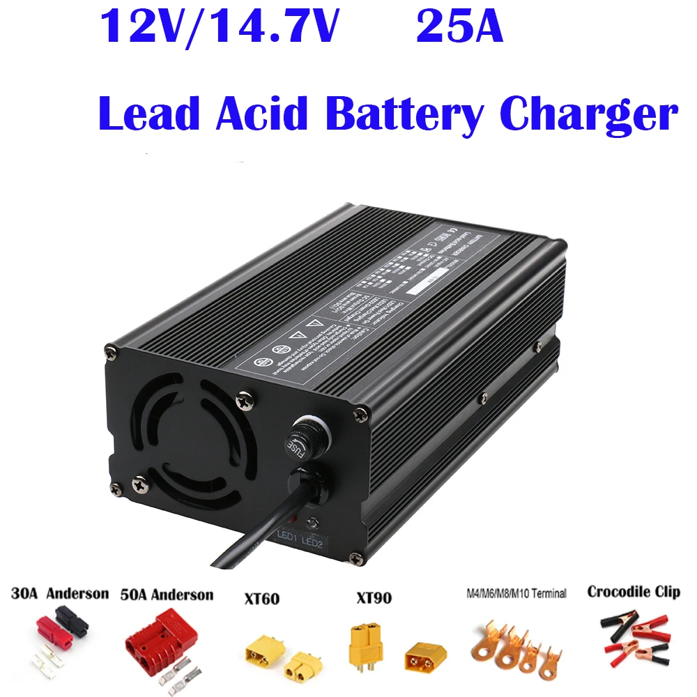 

12V Charger Automatic Battery 25A trickle 3 Stage Float Lead Acid AGM Gel for Auto Car Motorcycle Lawn Mower Boat Snowmobile