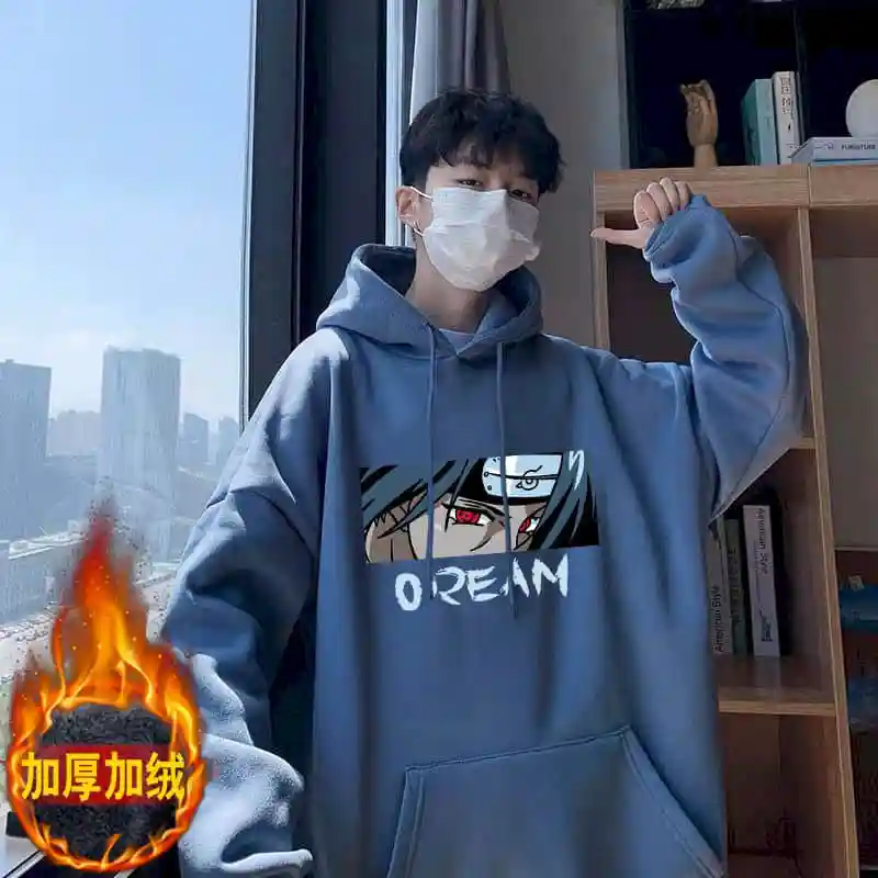 

Anime Clothing Hoodies Women Sweatshirt Men Ins Men Hooded Loose Autumn Winter Plus Fleece Clothes Student Korean Lovers Jacket