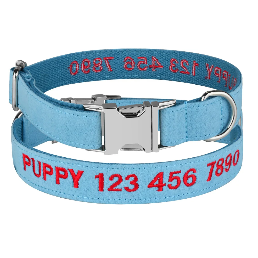 Leather Embroidery Solid Color Basic Dog Collar Personalized Custom ID Tag Adjustable Quick Release All Season Large Small Puppy | Дом и сад