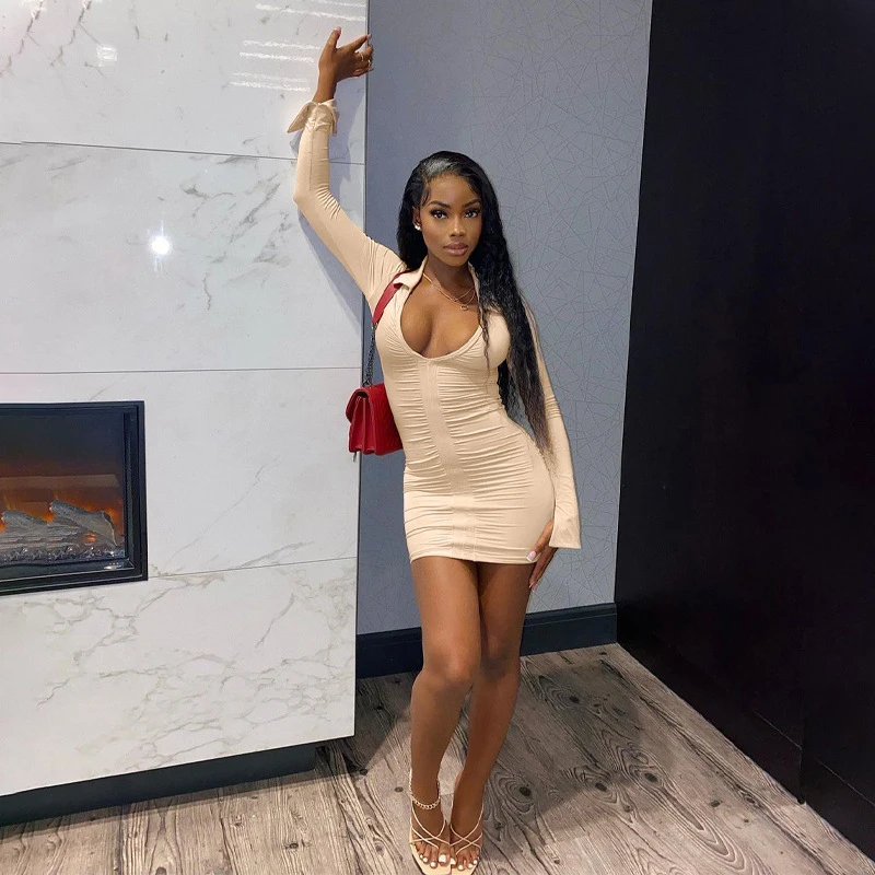 

Летнее однобортное женское облегающее Бандажное платье с отложным воротником, модные женские элегантные вечерние мини-платья, 2021