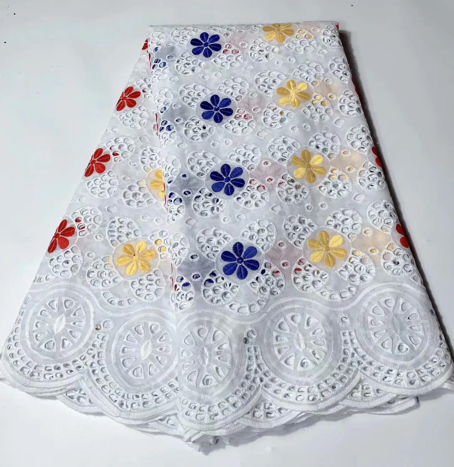 Yellow African 100% Cotton Lace Fabric Latest Swiss Voile In Switzerland With Stones For Men Women Dress Party FYIN123 | Дом и сад